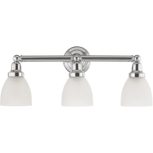 24.25 inch 3 Light Polished Chrome Bathroom Vanity light fixture with Satin Opal White Glass Shade-Lighting LumensBath/Vanity