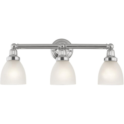 24.25 inch 3 Light Polished Chrome Bathroom Vanity light fixture with Satin Opal White Glass Shade-Lighting LumensBath/Vanity