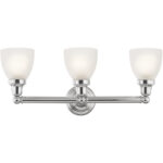 24.25 inch 3 Light Polished Chrome Bathroom Vanity light fixture with Satin Opal White Glass Shade-Lighting LumensBath/Vanity