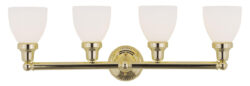 30 inch 4 Light Polished Brass Bathroom Vanity light fixture with Satin Opal White Glass Shade-Lighting LumensBath/Vanity