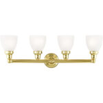 30 inch 4 Light Polished Brass Bathroom Vanity light fixture with Satin Opal White Glass Shade-Lighting LumensBath/Vanity