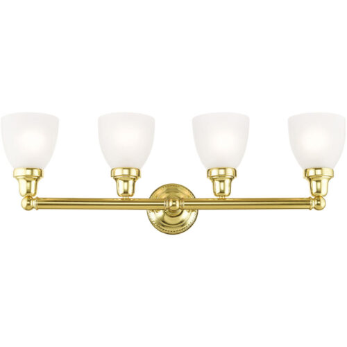 30 inch 4 Light Polished Brass Bathroom Vanity light fixture with Satin Opal White Glass Shade-Lighting LumensBath/Vanity