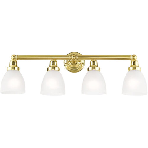 30 inch 4 Light Polished Brass Bathroom Vanity light fixture with Satin Opal White Glass Shade-Lighting LumensBath/Vanity