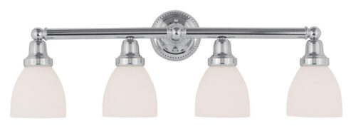 30 inch 4 Light Polished Chrome Bathroom Vanity light fixture with Satin Opal White Glass Shade-Lighting LumensBath/Vanity