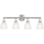 30 inch 4 Light Polished Chrome Bathroom Vanity light fixture with Satin Opal White Glass Shade-Lighting LumensBath/Vanity