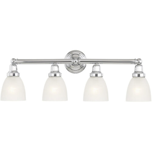 30 inch 4 Light Polished Chrome Bathroom Vanity light fixture with Satin Opal White Glass Shade-Lighting LumensBath/Vanity