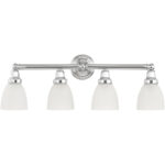 30 inch 4 Light Polished Chrome Bathroom Vanity light fixture with Satin Opal White Glass Shade-Lighting LumensBath/Vanity