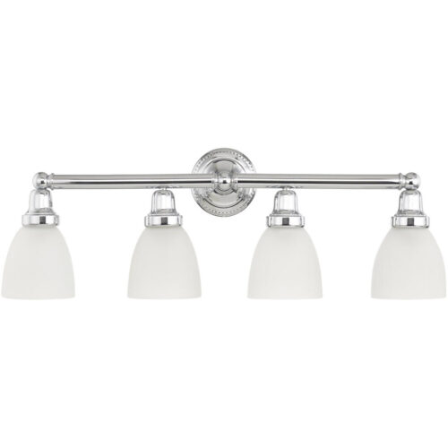 30 inch 4 Light Polished Chrome Bathroom Vanity light fixture with Satin Opal White Glass Shade-Lighting LumensBath/Vanity