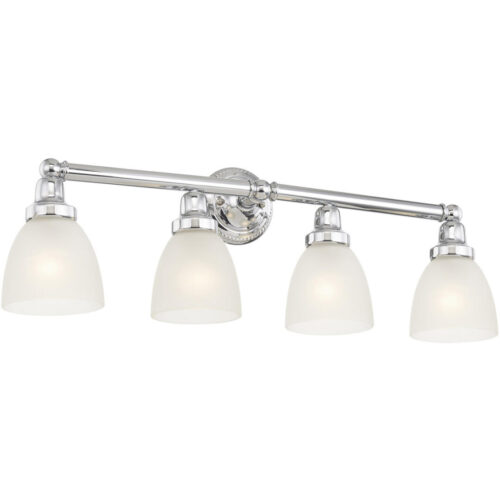 30 inch 4 Light Polished Chrome Bathroom Vanity light fixture with Satin Opal White Glass Shade-Lighting LumensBath/Vanity