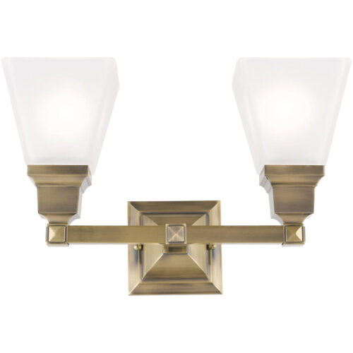 15 inch 2 Light Antique Brass Bathroom Vanity light fixture with Satin Glass Shade-Lighting LumensBath/Vanity