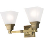 15 inch 2 Light Antique Brass Bathroom Vanity light fixture with Satin Glass Shade-Lighting LumensBath/Vanity