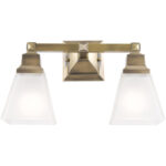 15 inch 2 Light Antique Brass Bathroom Vanity light fixture with Satin Glass Shade-Lighting LumensBath/Vanity