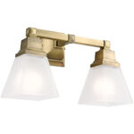 15 inch 2 Light Antique Brass Bathroom Vanity light fixture with Satin Glass Shade-Lighting LumensBath/Vanity