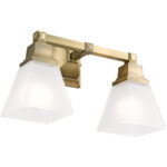 15 inch 2 Light Antique Brass Bathroom Vanity light fixture with Satin Glass Shade-Lighting LumensBath/Vanity