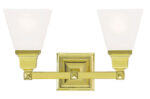 15 inch 2 Light Polished Brass Bathroom Vanity light fixture with Satin Glass Shade-Lighting LumensBath/Vanity