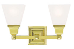 15 inch 2 Light Polished Brass Bathroom Vanity light fixture with Satin Glass Shade-Lighting LumensBath/Vanity