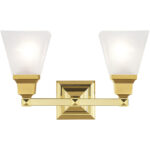 15 inch 2 Light Polished Brass Bathroom Vanity light fixture with Satin Glass Shade-Lighting LumensBath/Vanity