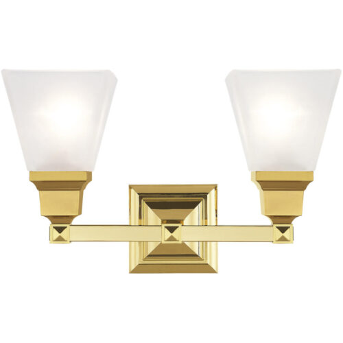 15 inch 2 Light Polished Brass Bathroom Vanity light fixture with Satin Glass Shade-Lighting LumensBath/Vanity