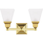 15 inch 2 Light Polished Brass Bathroom Vanity light fixture with Satin Glass Shade-Lighting LumensBath/Vanity