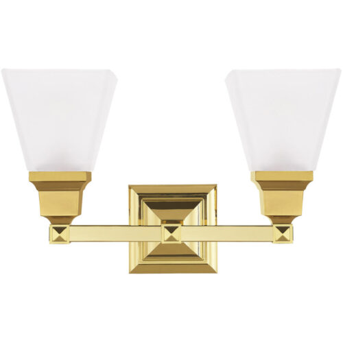 15 inch 2 Light Polished Brass Bathroom Vanity light fixture with Satin Glass Shade-Lighting LumensBath/Vanity