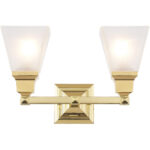 15 inch 2 Light Polished Brass Bathroom Vanity light fixture with Satin Glass Shade-Lighting LumensBath/Vanity