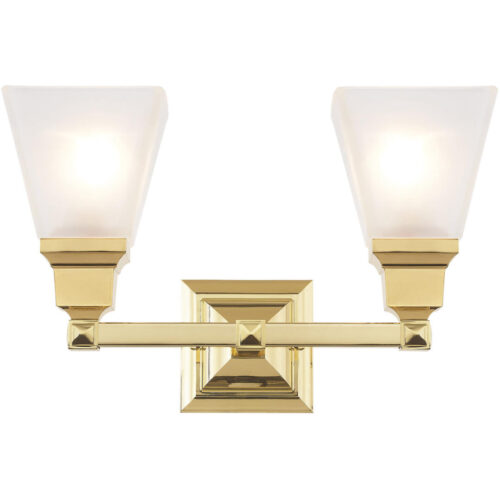 15 inch 2 Light Polished Brass Bathroom Vanity light fixture with Satin Glass Shade-Lighting LumensBath/Vanity