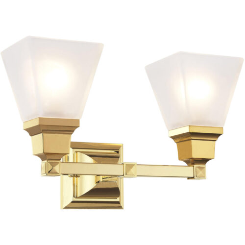 15 inch 2 Light Polished Brass Bathroom Vanity light fixture with Satin Glass Shade-Lighting LumensBath/Vanity