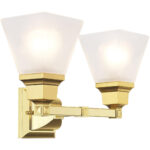 15 inch 2 Light Polished Brass Bathroom Vanity light fixture with Satin Glass Shade-Lighting LumensBath/Vanity