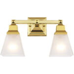 15 inch 2 Light Polished Brass Bathroom Vanity light fixture with Satin Glass Shade-Lighting LumensBath/Vanity