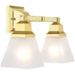 15 inch 2 Light Polished Brass Bathroom Vanity light fixture with Satin Glass Shade-Lighting LumensBath/Vanity