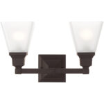 15 inch 2 Light Bronze Bathroom Vanity light fixture with Satin Glass Shade-Lighting LumensBath/Vanity