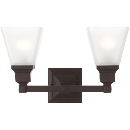 15 inch 2 Light Bronze Bathroom Vanity light fixture with Satin Glass Shade-Lighting LumensBath/Vanity