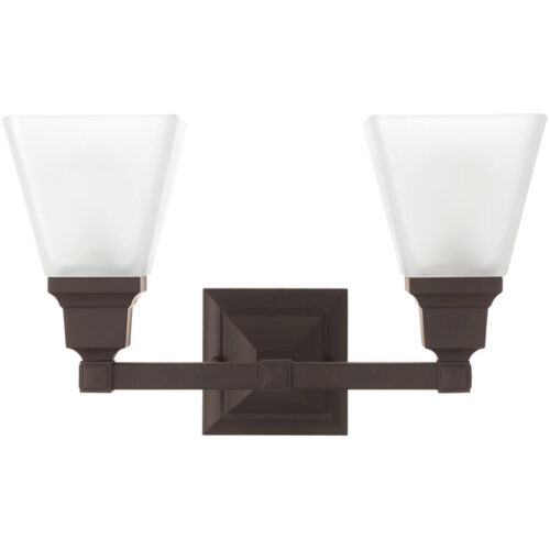 15 inch 2 Light Bronze Bathroom Vanity light fixture with Satin Glass Shade-Lighting LumensBath/Vanity