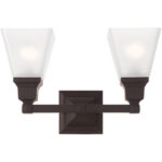 15 inch 2 Light Bronze Bathroom Vanity light fixture with Satin Glass Shade-Lighting LumensBath/Vanity