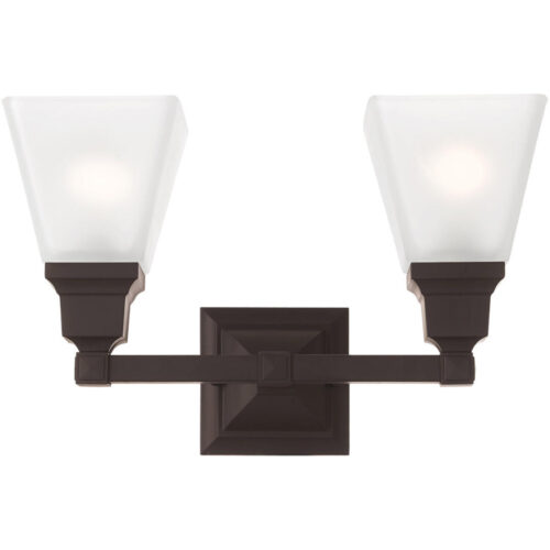 15 inch 2 Light Bronze Bathroom Vanity light fixture with Satin Glass Shade-Lighting LumensBath/Vanity