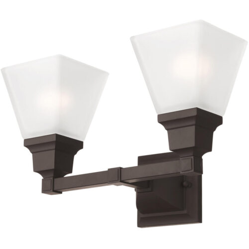 15 inch 2 Light Bronze Bathroom Vanity light fixture with Satin Glass Shade-Lighting LumensBath/Vanity