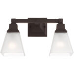 15 inch 2 Light Bronze Bathroom Vanity light fixture with Satin Glass Shade-Lighting LumensBath/Vanity