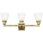 25.25 inch 3 Light Antique Brass Bathroom Vanity light fixture with Satin Glass Shade-Lighting LumensBath/Vanity