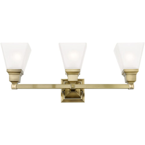 25.25 inch 3 Light Antique Brass Bathroom Vanity light fixture with Satin Glass Shade-Lighting LumensBath/Vanity