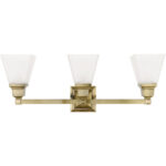 25.25 inch 3 Light Antique Brass Bathroom Vanity light fixture with Satin Glass Shade-Lighting LumensBath/Vanity