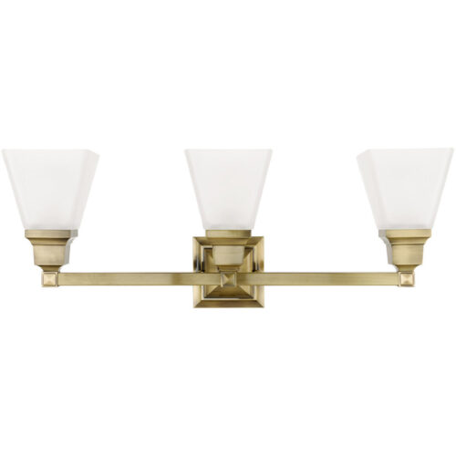 25.25 inch 3 Light Antique Brass Bathroom Vanity light fixture with Satin Glass Shade-Lighting LumensBath/Vanity