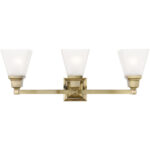 25.25 inch 3 Light Antique Brass Bathroom Vanity light fixture with Satin Glass Shade-Lighting LumensBath/Vanity