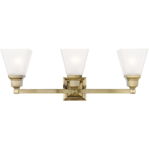 25.25 inch 3 Light Antique Brass Bathroom Vanity light fixture with Satin Glass Shade-Lighting LumensBath/Vanity