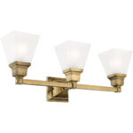 25.25 inch 3 Light Antique Brass Bathroom Vanity light fixture with Satin Glass Shade-Lighting LumensBath/Vanity