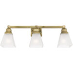 25.25 inch 3 Light Antique Brass Bathroom Vanity light fixture with Satin Glass Shade-Lighting LumensBath/Vanity