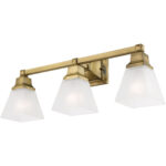 25.25 inch 3 Light Antique Brass Bathroom Vanity light fixture with Satin Glass Shade-Lighting LumensBath/Vanity