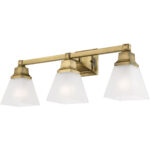 25.25 inch 3 Light Antique Brass Bathroom Vanity light fixture with Satin Glass Shade-Lighting LumensBath/Vanity