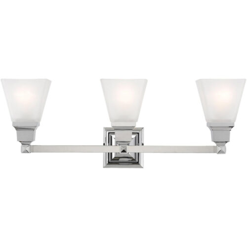 25.25 inch 3 Light Polished Chrome Bathroom Vanity light fixture with Satin Glass Shade-Lighting LumensBath/Vanity