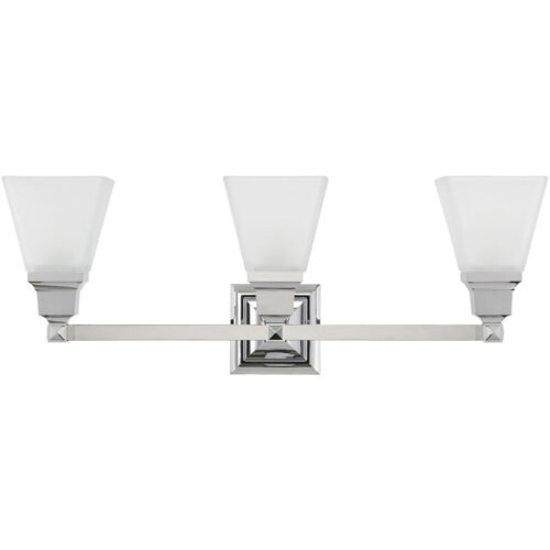 25.25 inch 3 Light Polished Chrome Bathroom Vanity light fixture with Satin Glass Shade-Lighting LumensBath/Vanity