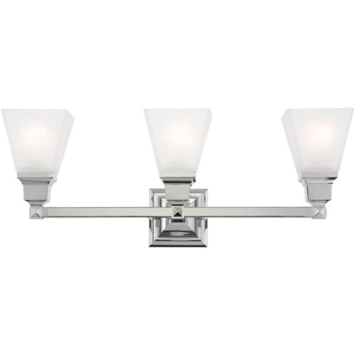 25.25 inch 3 Light Polished Chrome Bathroom Vanity light fixture with Satin Glass Shade-Lighting LumensBath/Vanity